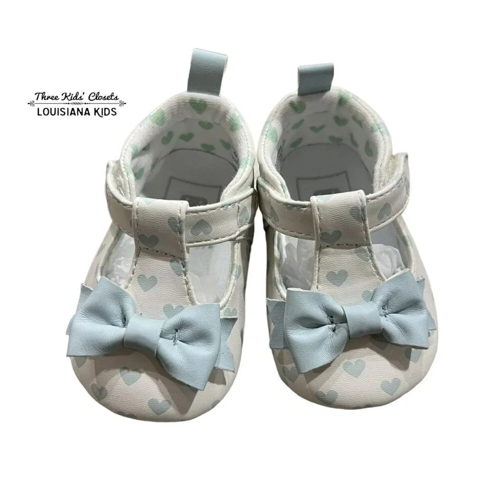 NEW Rosie Pope Sz 1 (0-3m) Aqua Blue Heart Crib Shoes